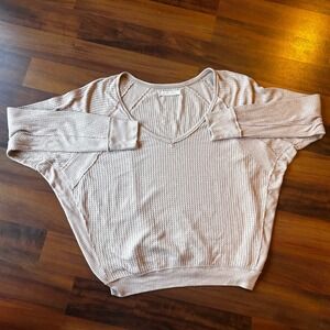 We The Free Urban Outfitters‎ Thermal Top Long Sleeve V Neck Beige Women's